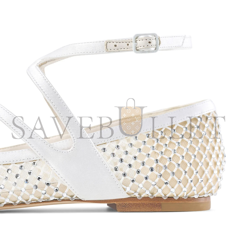 Ji*y Ch* astoria flat white crystal mesh satin flats astoriaflatqhs